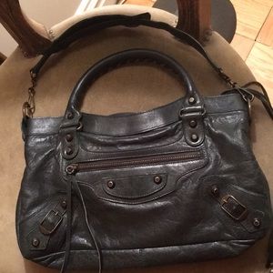 Authentic dark green Balenciaga moto bag